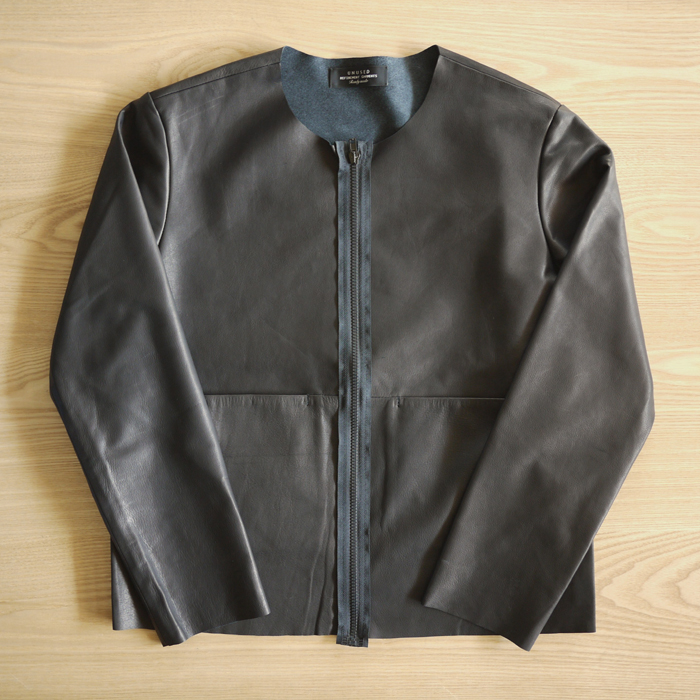 UNUSED / Cow Leather Collarless Jacket