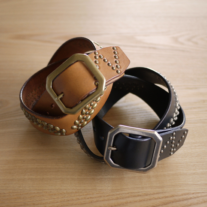 nonnative / Dweller Leather  Belt  “LAZY LINE” – Cow Leather With Studs by Stevenson Overall Co.