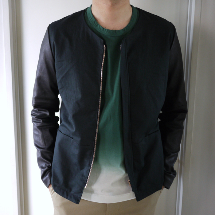 UNUSED / Cotton And Lamb Leather Collarless Jacket