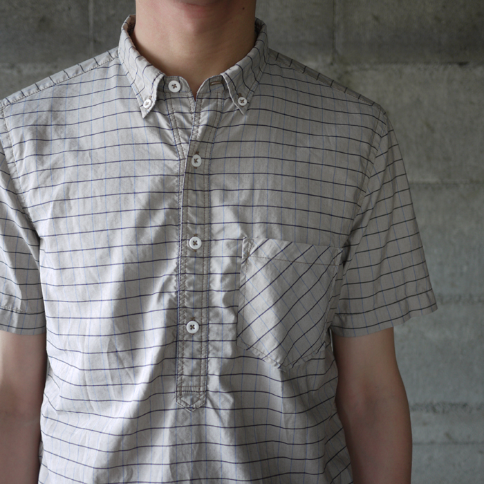 nonnative / Dweller B.D. Pullover Shirt SS – C/P Broad Window Pen Check Over Dyed