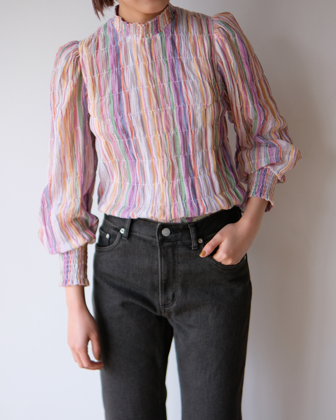 pelleq-shirringstandcollarshirt
