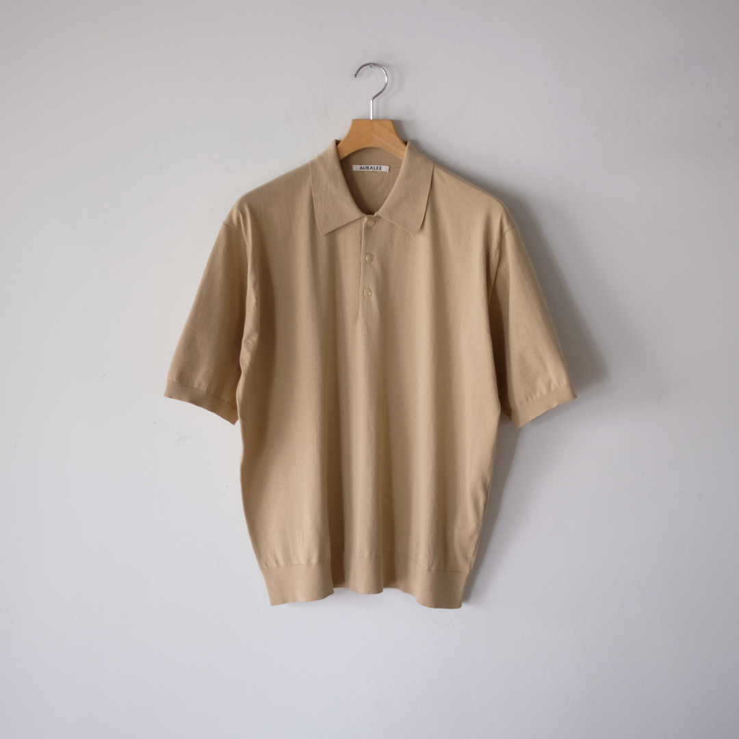 値下げオーラリーSuperHigh Gauge Cotton knit polo-