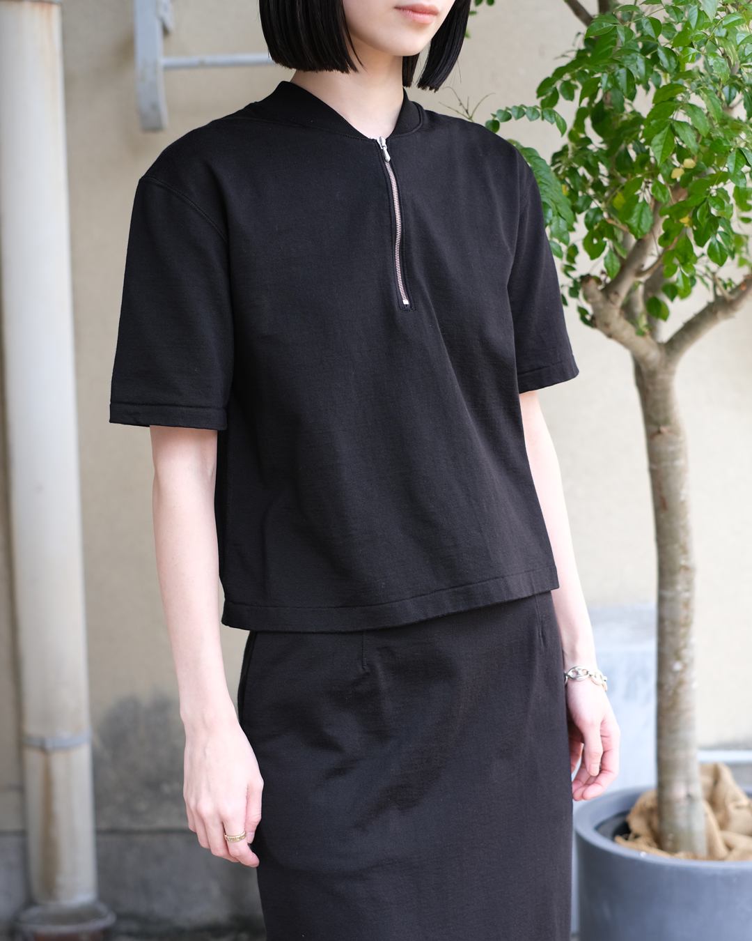 auraleewomens-cottonslubrayonplaitinghalfziptee