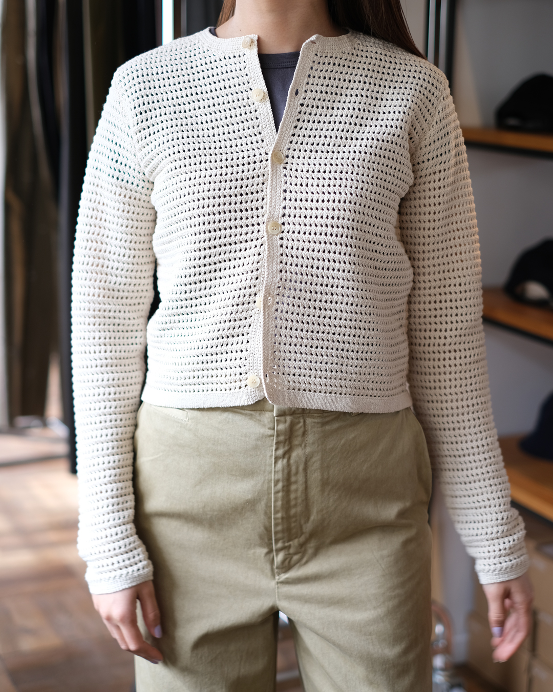 auralee-tussahsilkcottonmeshknitcardigan