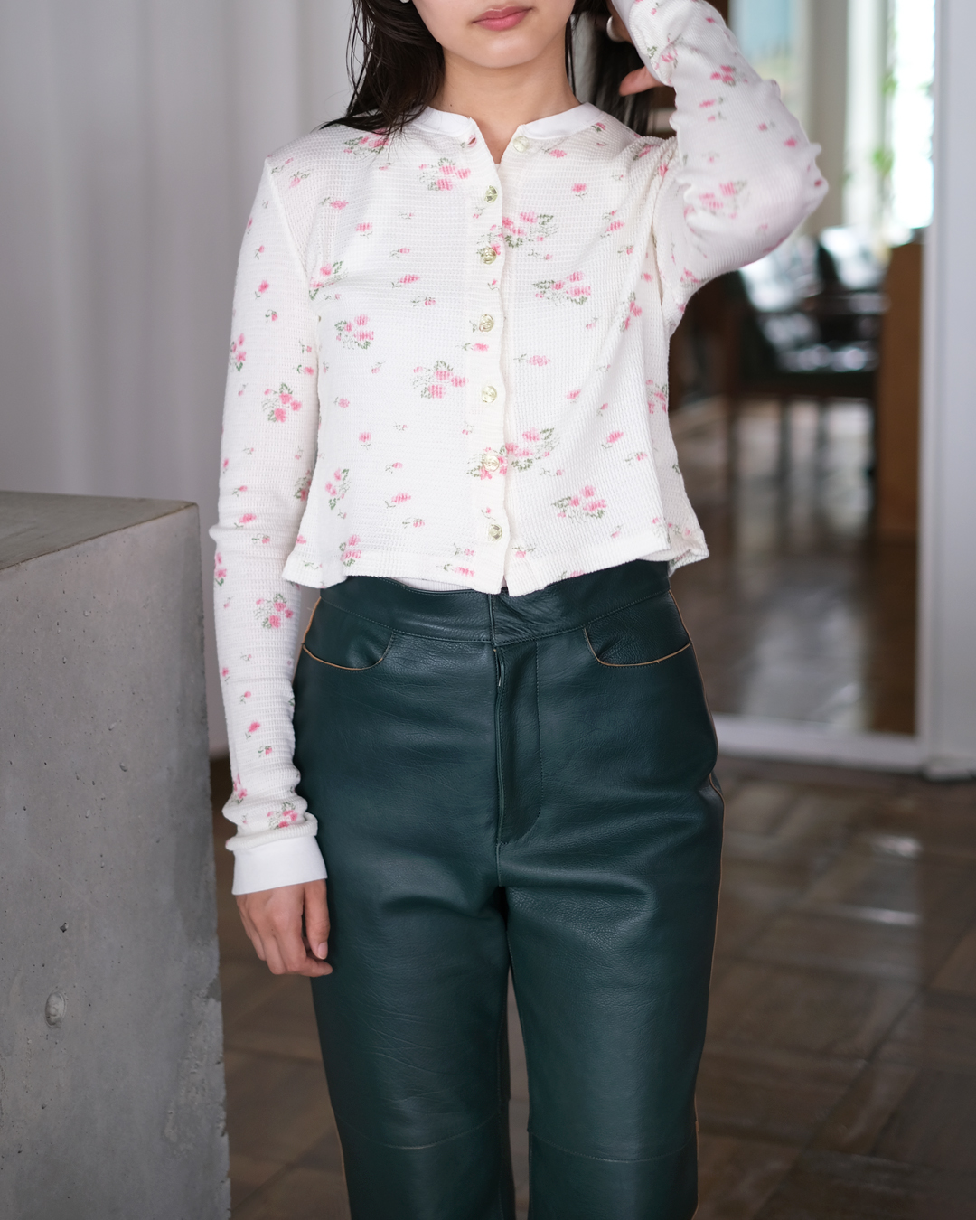 Floral Print Waffle Cardigan | EUREKA FACTORY HEIGHTS