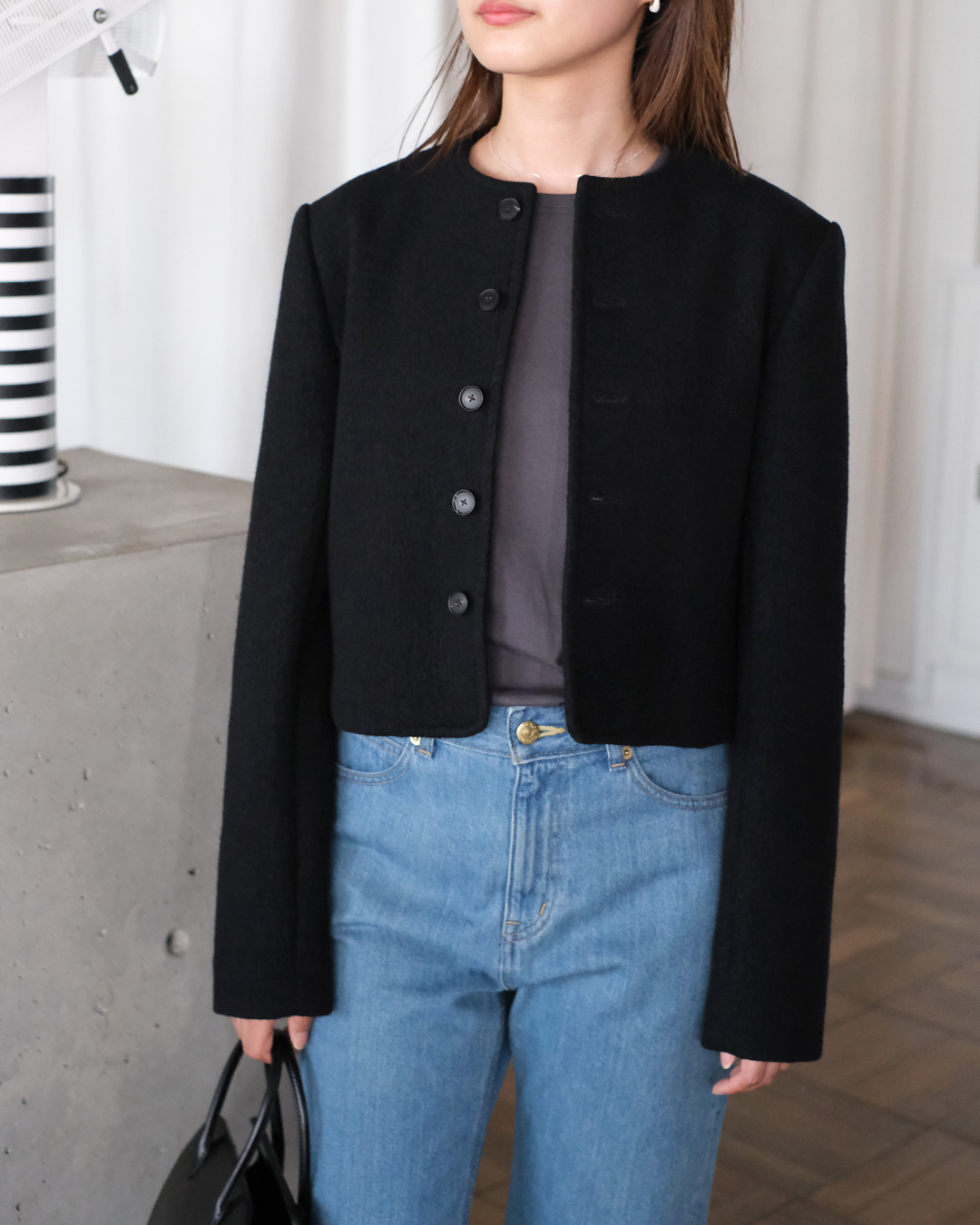 auralee-heavilyfulledwoolcottoncollarlessjacket